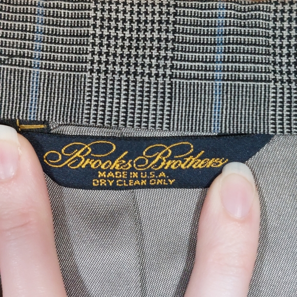 Brooks Brothers Blazer Sport Coat Glen Check 46 L Wool USA Black White Blue READ - Picture 2 of 12
